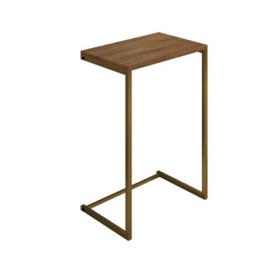 Imagem de Mesa lateral moderna para sala de estar com pernas industriais de 70 cm, resistente, durável e elegante (Dourado/amêndoa)