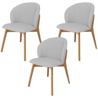 Imagem de Kit 03 Cadeiras de Jantar e Estar Living Estofada Mia L02 Linho Cinza - Lyam Decor