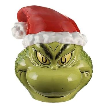 Imagem de Bioworld A Cabeça do Personagem Grinch com Chapéu de Papai Noel Pote de Biscoitos de Cerâmica Esculpida
