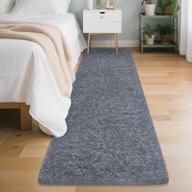 Imagem de ZJYeRug Tapete cinza, tapete de corredor de 5 x 20 cm, tapete antiderrapante para corredor de 2,4 m, tapetes macios felpudos para sala de estar e quarto, tapetes de cabeceira felpudos laváveis para