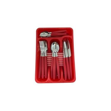 Imagem de Conjunto de Talheres em Inox, 24 Peças com Porta Talheres para Gaveta, 6 Facas 22,2cm, 6 Garfos 20,1cm, 6 Colheres 19,5cm, 6 Colheres de Chá 15cm, Cabo em Polipropileno