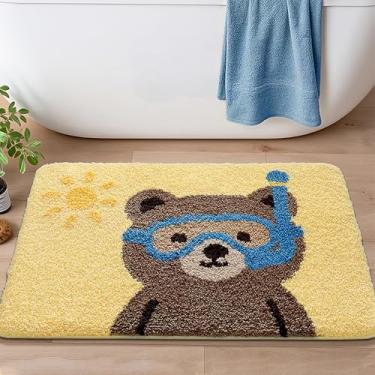 Imagem de Tapete de banheiro fofo, tapete de chuveiro de microfibra de urso engraçado, tapete de banho lavável na máquina de secagem rápida, tapete amarelo para decoração de banheiro para entrada de banheiro de
