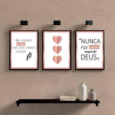 Imagem de Kit 3 Quadros Frases Questão De Fé 45X34Cm Preta - Quadros On-Line
