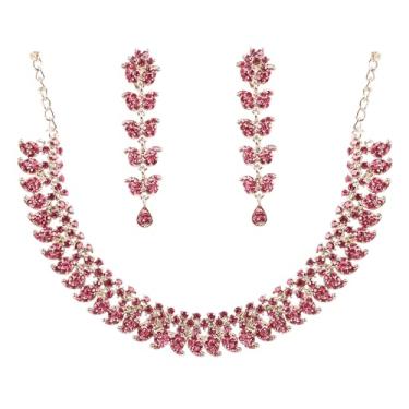 Imagem de Colar feminino Touchstone Hollywood Glamour branco cristais paisley grande joia em tom antigo rosa