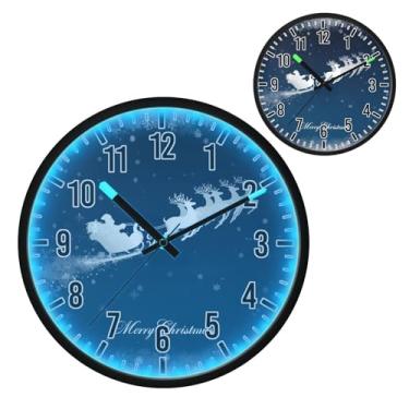 Imagem de Blueangle Relógio de parede LED que brilha no escuro e ativado por voz, silencioso trenó do Papai Noel com design voador de trenó operado por bateria para decoração de quarto e sala de estar (267)