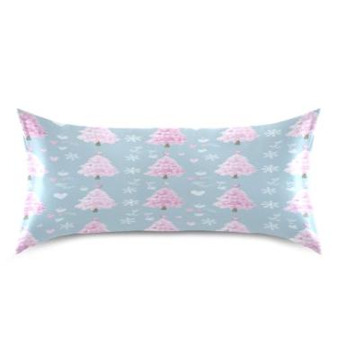 Imagem de ATTX Fronha de árvore de Natal rosa com fecho de envelope para cabelo e pele, macia, respirável, lisa, ambos os lados, capa de almofada de seda refrescante (King 50 cm × 101 cm, 1 peça) #888