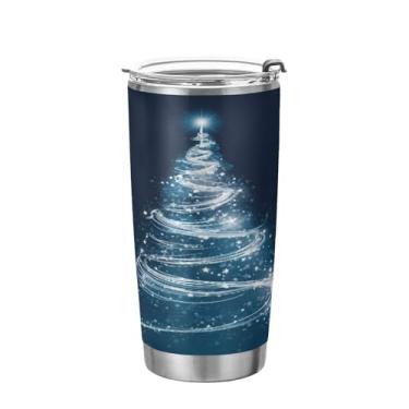 Imagem de KEEPREAL Copo de aço inoxidável para árvore de Natal branco brilhante com tampa, frasco de viagem de parede dupla isolado a vácuo de 590 ml para bebidas quentes e frias, xícara de café e gelo #569