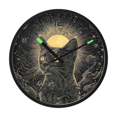 Imagem de SEHANY Relógio de parede engraçado de gato preto silencioso sem tique-taque, relógio redondo operado por bateria 30,5 cm, controle de som, luz noturna, relógios de parede para sala de estar, cozinha