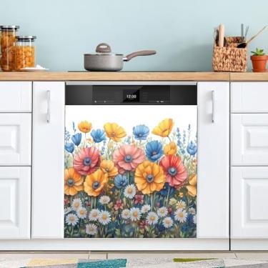 Imagem de ATTX Capa magnética colorida de flores silvestres para lava-louças, 58,4 cm C x 66 cm A, decoração da capa da máquina de lavar louça, decalques de armário doméstico e eletrodomésticos #50