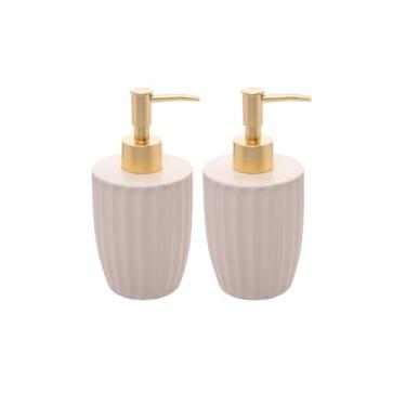 Imagem de Porta Sabonete Líquido de Cerâmica – Lavabo e Banheiro Moderno 330ml- Design Sofisticado para Banheiro e Lavabo Moderno(Kit 2und Creme)