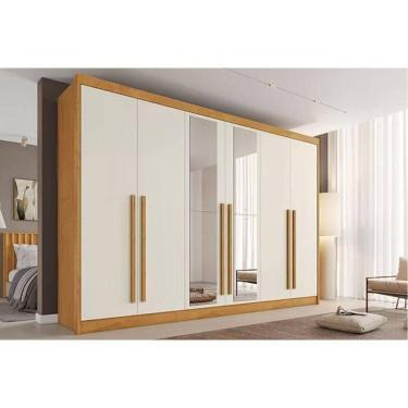 Imagem de Guarda Roupa Casal 6 Portas (2 C/ Espelho) E 4 Gavetas Alba Plus Peroba/off White - Europa