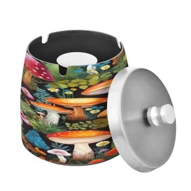 Imagem de Blueangle Cinzeiro de cogumelos aquarelas com tampa para cigarros, à prova de vento/chuva, aço inoxidável, sem fumaça, inodoro, cinzeiro para uso interno ou externo (589)