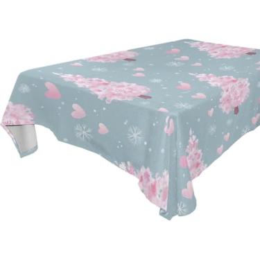 Imagem de Blueangle Toalha de mesa rosa para árvore de Natal – Toalha de mesa retangular de poliéster impermeável e resistente a manchas para ambientes internos e externos, 152 x 274 cm (554)