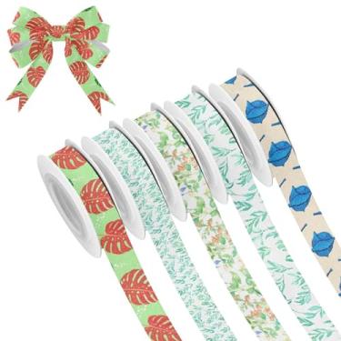 Imagem de SEHANY 5 rolos de fita de Natal 0,59 polegadas 5 jardas folhas verdes fitas de tecido festival fitas de cetim fitas decorativas de Natal para embrulho de presente faça você mesmo artesanato grinalda