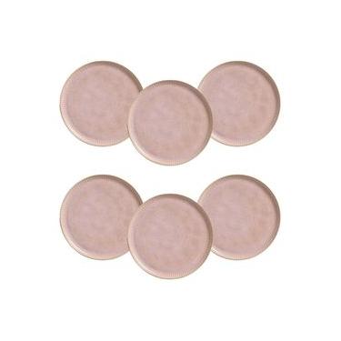 Imagem de Conjunto de Pratos Rasos Porto Brasil Linhas Litchi Rosa Claro 27,5cm - 6 Peças