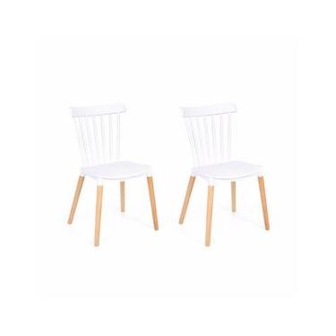 Imagem de Conjunto Com 2 Cadeiras Windsor Branca  Base Em Madeira