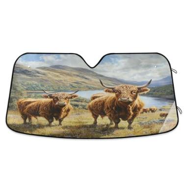 Imagem de ATTX Para-brisa Highland Cow Car Para-brisa 139.7 cm x 70.1 cm Escudo Solar Universal com Proteção UV, Persiana de Janela Frontal Auto Dobrável para Sedans SUVs Caminhões #208
