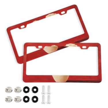 Imagem de SEHANY Molduras de placa de carro rosa dos namorados, capas de moldura de placa de carro de alumínio à prova de ferrugem com orifícios elípticos e parafusos serve para veículos padrão dos EUA tamanho