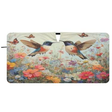 Imagem de Blueangle Beija-flores silvestres pára-brisa para-sol - 149.9 cm x 76.2 cm dobrável carro janela frontal blocos pára-sol raios UV viseira de sol (464)