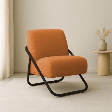 Imagem de Poltrona Sala Decorativa Industrial Preto Martina Bouclê Caramelo K01 - D'rossi