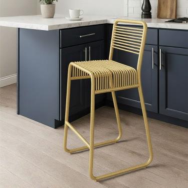 Imagem de Banqueta Cozinha Alta Base Industrial Aramada Taynah K01 - D'rossi Cor Dourado
