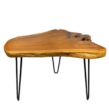 Imagem de DONZIKLE Mesa de centro Live Edge para sala de estar, cerca de 50,8 cm L x 40,6 cm P x 43,2 cm A. Mesa de centro de madeira maciça com pernas de gancho de cabelo de metal para quarto, escritório em
