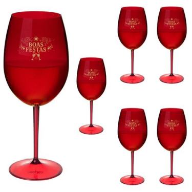 Imagem de Taças Vinho Acrílico 600ml Boas Festas Taça Vinho 6pçs - NEOPLAS, VERM