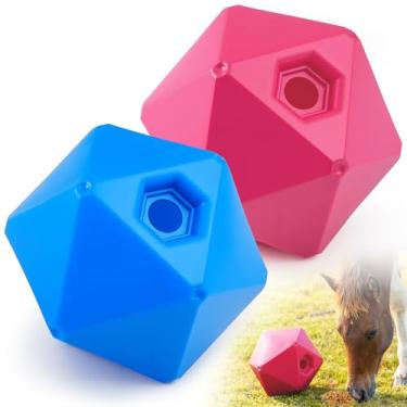 Imagem de Seenelling Pacote com 2 brinquedos de bola de cavalo, alimentador de bola de petisco de cavalo de 23 cm e alívio de estresse para paddock, brinquedos de enriquecimento de alimentação lenta para