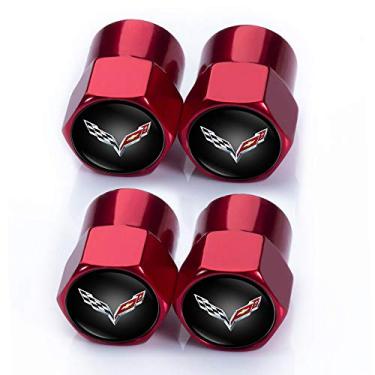 Imagem de Tampa da haste da válvula de pneu para Corvette C1 C2 C3 C4 C5 C6 C7 C8 Racing 1LT 2LT 3LT Vedação de anel de vedação de pneu resistente à corrosão tampas de válvula pacote com 4 vermelho