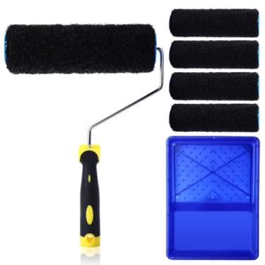 Imagem de Lothee Kit de ferramentas de rolo de pintura de 22 cm com moldura de pincel de rolo de tinta, 5 peças de capas de rolos de pintura de espuma de alta densidade e bandeja de pintura para aplicar
