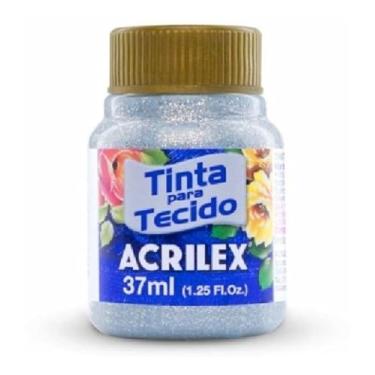 Imagem de Tinta para Tecido Glitter Acrilex Prata 202 37ml | Brilho Intenso, Alta Fixação, Secagem Rápida e Resistência Superior às Lavagens