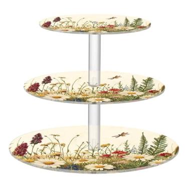 Imagem de CEBUGI Suporte de cupcake de 3 camadas, flores silvestres, suporte redondo para bolo, torre, bandeja de servir em camadas de acrílico para chá, chá de bebê, casamento e mais