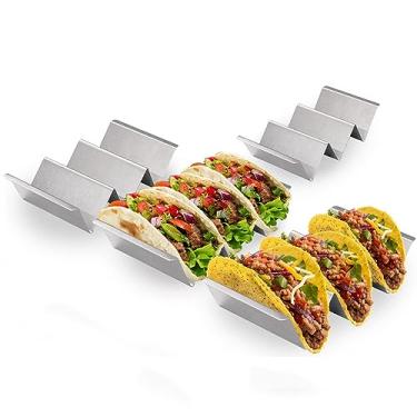 Imagem de Conjunto de 4 Suportes para Tacos Aço Inoxidável Pratos Novos 2023 Forno Lavadora Churrasqueira Cada Suporte Taco Metal 3 com Alças Casquinha Estiloso