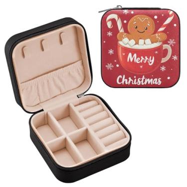 Imagem de Wassud Linda caixa de joias de viagem de Natal para mulheres, meninas, senhoras, noiva, mini organizador de joias de couro PU, caixa quadrada de armazenamento de joias para brincos, anéis, colar e