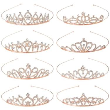 Imagem de 8 peças de tiara de princesa em ouro rosa e strass brilhante, coroa, tiara de casamento, festa de aniversário, formatura para mulheres, meninas, noivas, damas de honra