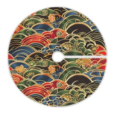 Imagem de Wassud Saia para árvore de Natal, estampa floral, onda vermelha, decorações de árvore de Natal, enfeites de Natal, tapete de árvore grande para decoração de festa de ano novo, 121 cm