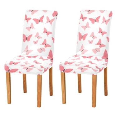Imagem de Wassud Capas de cadeira de borboleta delicadas para sala de jantar capas de cadeira elásticas de cozinha laváveis conjunto de 2 protetores de assento