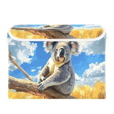 Imagem de CEBUGI Caixotes de armazenamento com tampas, caixa de armazenamento de tecido dobrável, coala, compartimentos organizadores de armazenamento para armário de casa prateleiras de quarto 40 x 30 x 39 cm