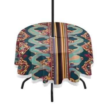 Imagem de CEBUGI Toalha de mesa redonda para uso externo, estampa floral, impermeável, com furo Umberlla, capa de mesa lavável para pátio, cozinha, sala de jantar, 152 cm