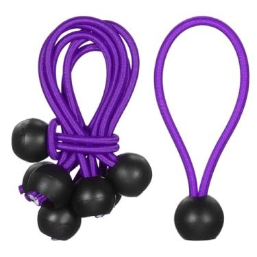 Imagem de PATIKIL Cordão elástico de 10 cm, 35 peças de cordas elásticas com esferas, lona de dossel, cordão elástico para acampamento ao ar livre, postes de barraca de abrigo de carga, roxo