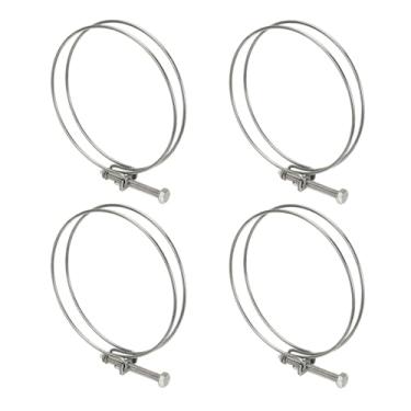 Imagem de HARFINGTON 4 peças de clipes de mangueira de fio duplo 125-135 mm 304 grampos de tubo de fio ajustável de aço inoxidável 304 com parafuso M8 prendedor de junta de encanamento para coleta de poeira