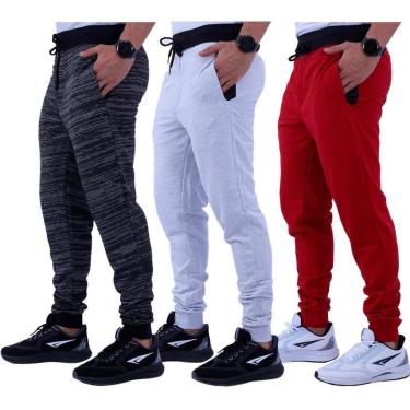 Imagem de Kit 3 Calça Moletom/Moletinho Masculina MXD Conceito Cores Básicas Liso Slim Fitness Academia-Masculino