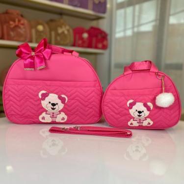 Imagem de Kit Bolsa Maternidade 2 para Mãe e Bebê Mala e Malinha com Ursinho Prí