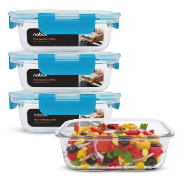 Imagem de 4 Potes Herméticos Vidro Travas Mais Firmes Premium 370ml - U4HOME, Az