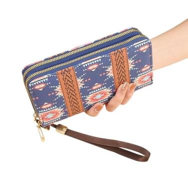 Imagem de Wristlet Western Wallet Boho Astec porta-cartão de crédito para mulheres decoração ocidental segurando uma carteira, Azul escuro, Oeste