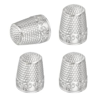 Imagem de PATIKIL Dedal de costura, 4 peças de dedais de metal para costura à mão, protetor de dedo, kit de suprimentos de artesanato, acessórios, bordado, à mão, ferramentas DIY, prata