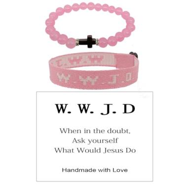 Imagem de WWJD Conjunto de pulseiras de contas de corda trançada para mulheres e homens O que Jesus faria pulseiras coloridas feitas à mão, proteção, oração, inspiradora, religiosa, pulseira cristã para