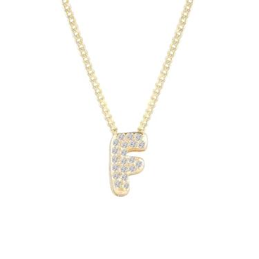 Imagem de Colar feminino banhado a ouro 14K com inicial – pingente grosso de letras de bolhas com strass, joia de nome personalizado para ela, colar delicado e elegante, presente de dia dos namorados