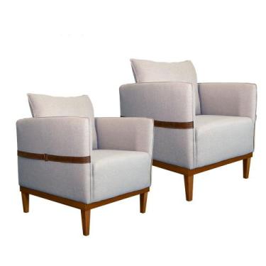 Imagem de Kit 2 Poltronas Indiana com Molas Espirais Movellu Home, Linho Cinza