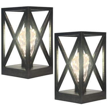 Imagem de LIANHENG Candeeiro de mesa sem fio, pacote com 2 lâmpadas de mesa operadas por bateria, lanterna noturna portátil, decoração para piquenique ao ar livre, sala de jantar, quarto, pátio, quintal (preto